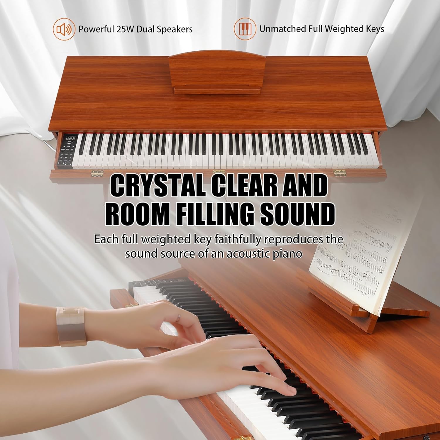 Ktaxon 88 Key Weighted Keyboard, Piano Keyboard with 4 Graded Hammer Action, Record, Transpose, Split, Metronome, Dual Keyboard, Digital Piano with Full Equipment for Beginner(Natural)