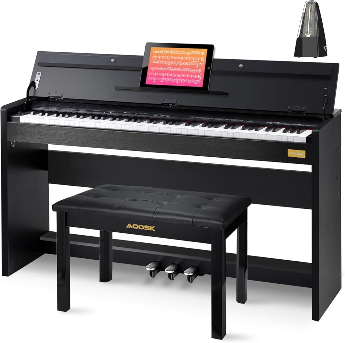 AODSK B-85 Digital Piano 88 Keys Electric Keyboard Piano for Beginner+Wooden Duet Piano Bench+Mechanical Metronome