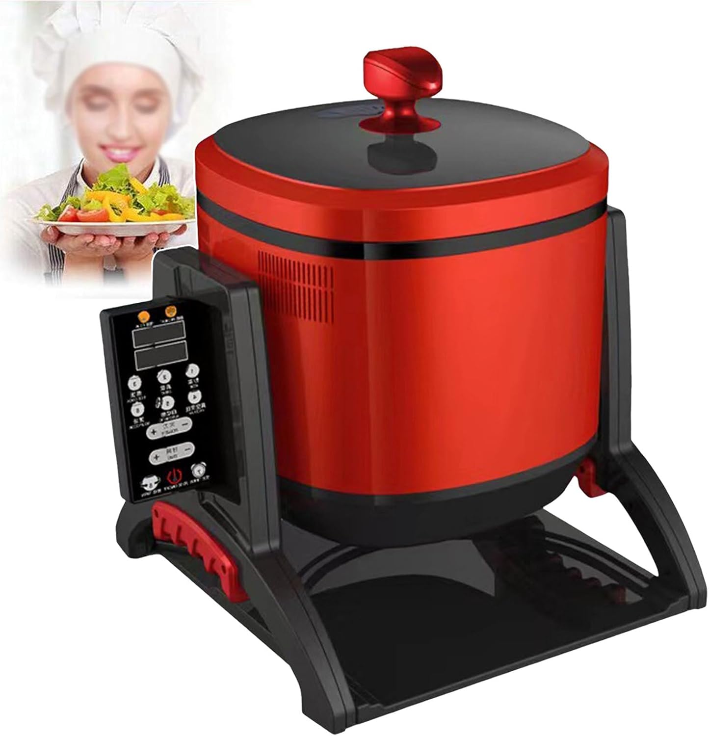 Automatic Food Processor for Commercial, 6L Stir Fry Machine Food Steamer with 7 Levels Fire Power & Speed Regulation, Electric Multicooker 360° Rotating Stir Fry, 150° Tilt Drum