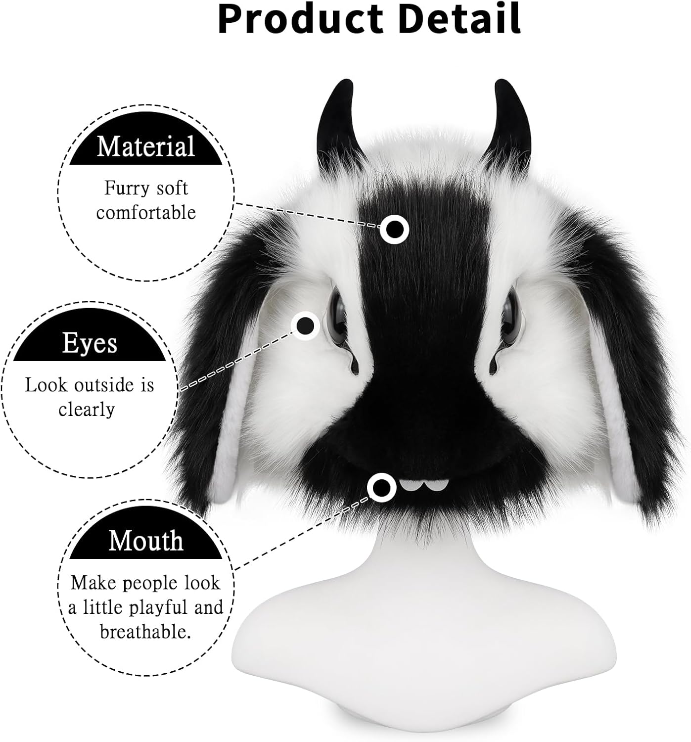 Furry Fursuit Bunny Head Mask Handmade Animal Anime Cosplay Costume Accessory for Easter Halloween