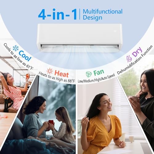Bonnlo 9,000 BTU Mini Split AC/Heating System with Inventer, 24 SEER 115V Energy Saving Ductless Split-System Air Conditioner with Pre-Charged Condenser, Heat Pump, Remote Control & Installation Kit