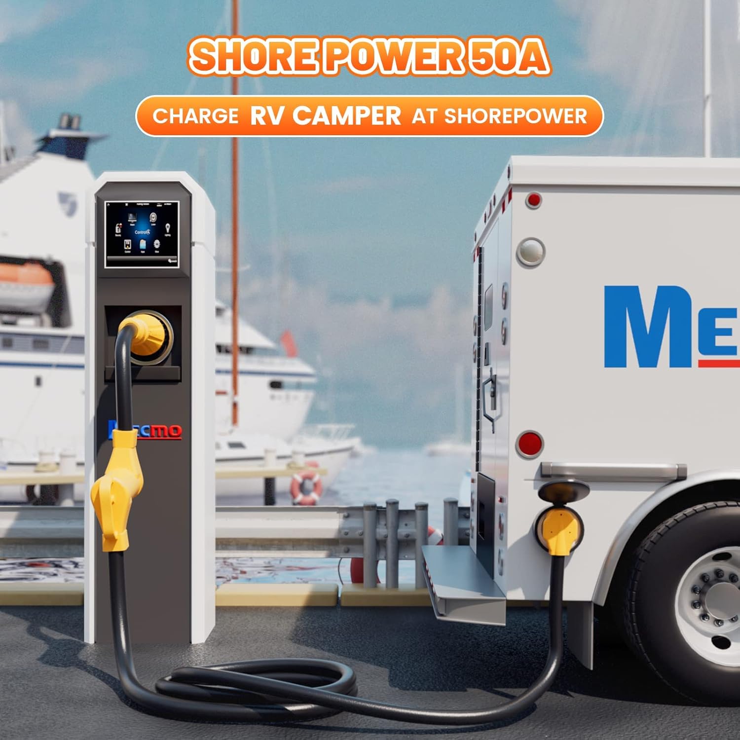 MECMO NEMA SS2-50P to 14-50R 50 Amp Marine Shore Power to Tesla EV RV Power Adapter, NEMA 14-50P to SS2-50R CS6365 for 50A Transfer Switch Power Inlet Box, RV Camper, Generator to House
