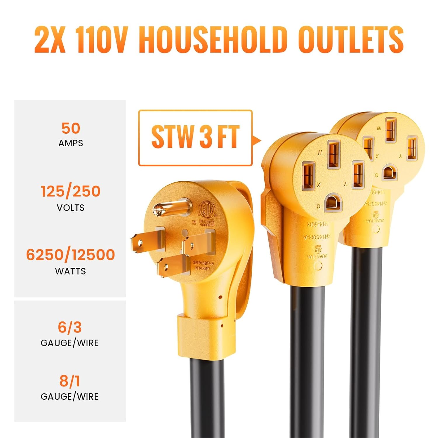 MECMO 50 Amp NEMA 14-50P to 2X 14-50P Y Splitter RV Adapter Power Cord with NEMA 14-50P to SS2-50R Twist Lock RV Generator Adapter Shore Marine Power Adapter for Generator to House, RV