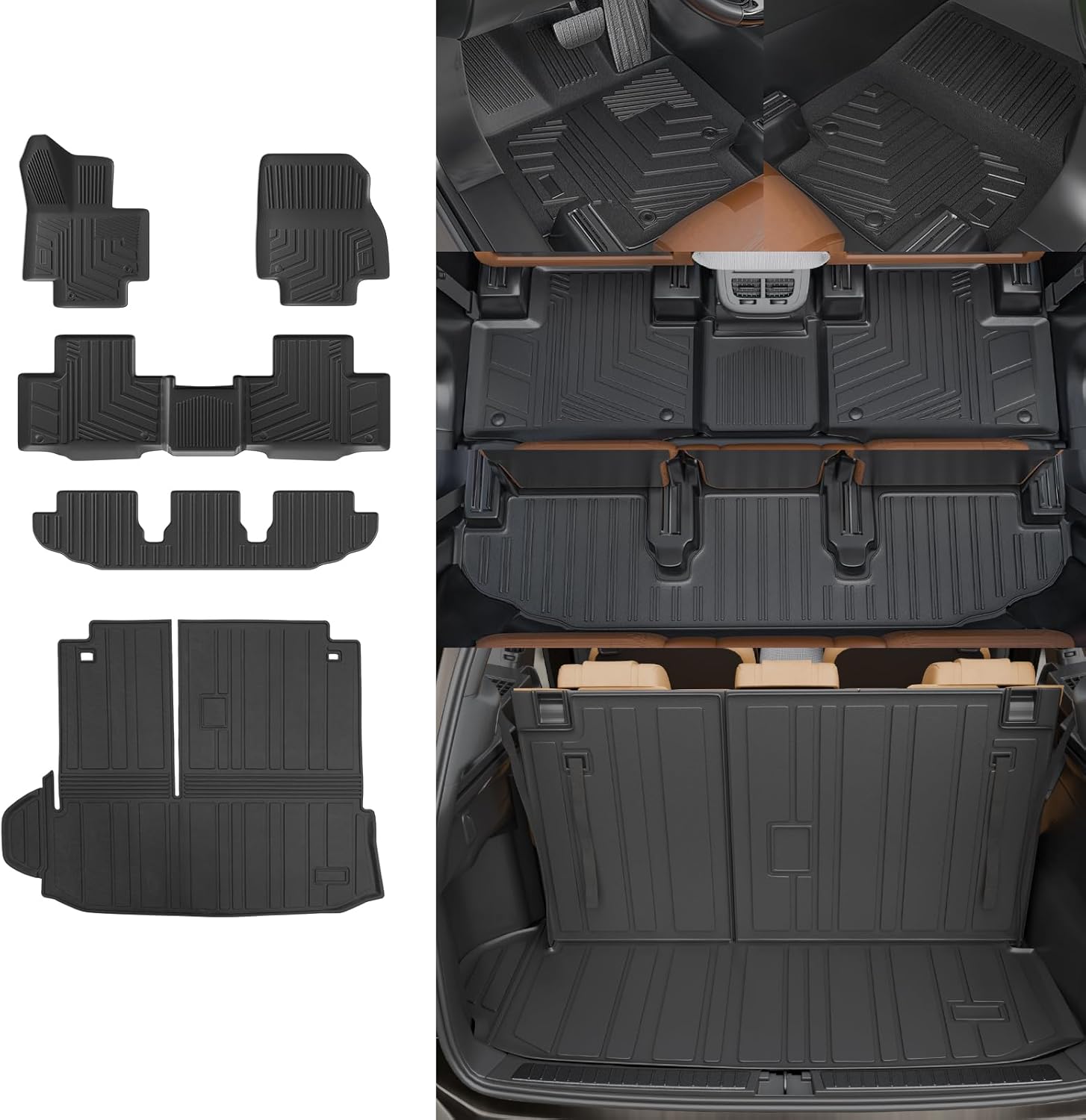 Rongtaod Floor Mat Compatible with 2020-2025 2026 Toyota Highlander Trunk Mat Cargo Mat Cargo Liner Back Seat Cover Floor Liner 2024 Highlander Accessories (Trunk Mat with Backrest Mat+Floor Mats)