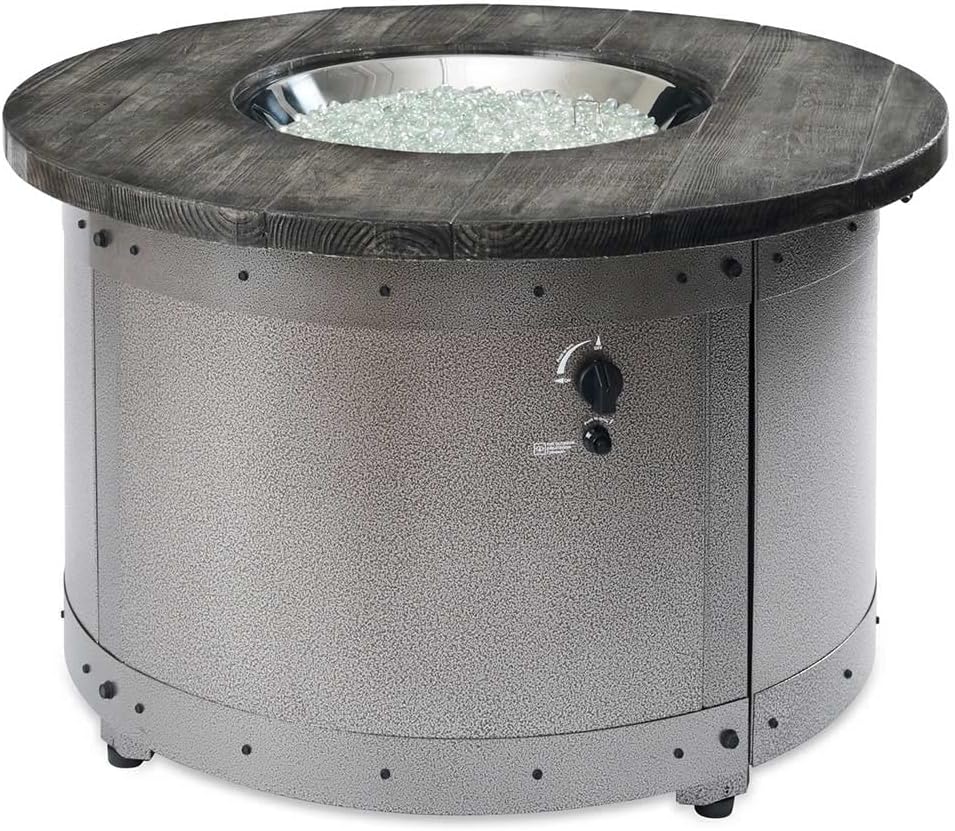 Outdoor GreatRoom Co Propane Fire Pit Table - Edison Gas Fire Pits for Outside Patio - 41 Inch Round Concrete Firepit Fire Table with Matching Tabletop Cover, Steel Base, Clear Glass Gems, 55,000 BTU