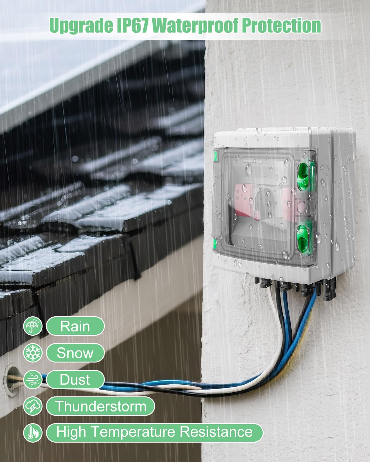 32 Amp 2 Strings Solar Disconnect Switch with DC1000V Lightning Surge Protector Arrester and IP65 Waterproof, 2 in 2 Out Solar PV Combiner Breaker Box for Outdoor Solar Panel System