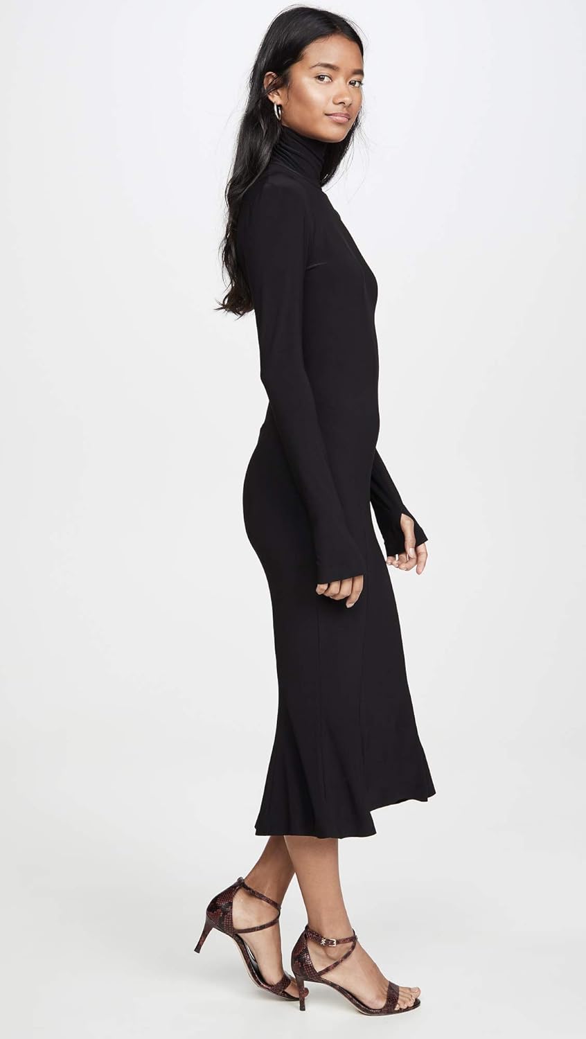 Norma Kamali Womens Long Sleeve Turtle Fishtail Dress to Midcalf