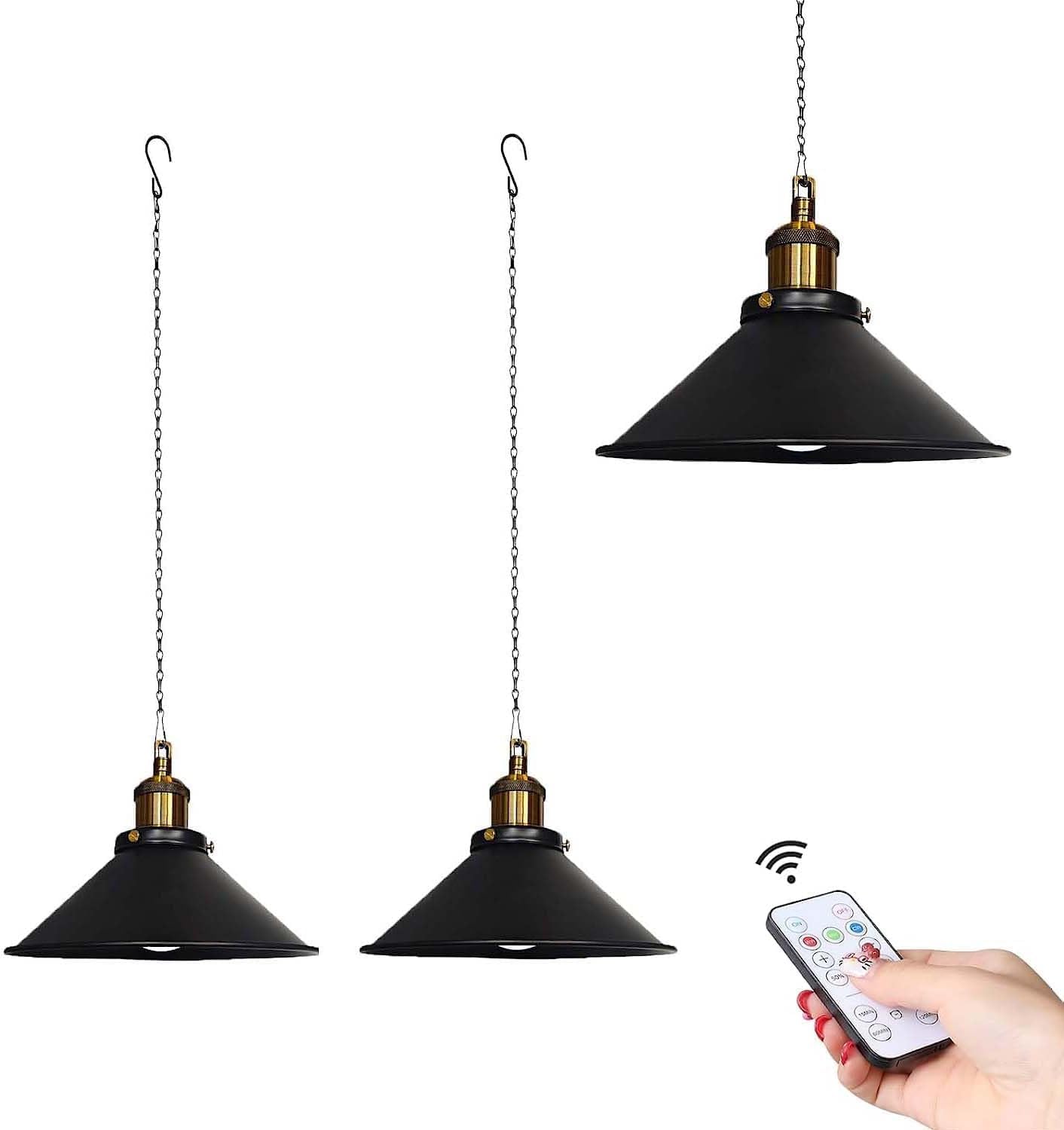 Antenat 2pack Rechargeable Battery Operated Pendant Light with Remote Control, Portable Wireless Hanging Chandelier Fixture for Indoor Outdoor Garden, Porch, Patio Lantern