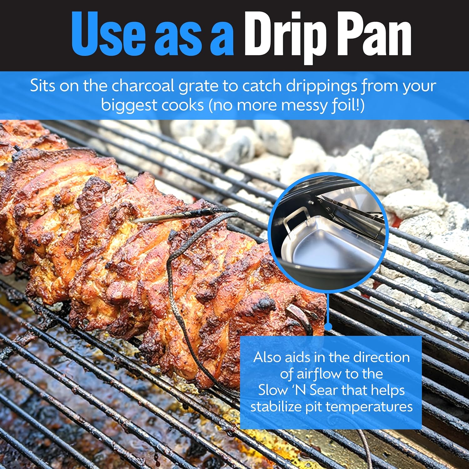 SnS Grills Drip 'N Griddle Pan - 3-in-1 Kettle Grill Accessory for Searing, Dripping, and Griddling, Dishwasher Safe Stainless Steel BBQ Accessory Ideal for 22