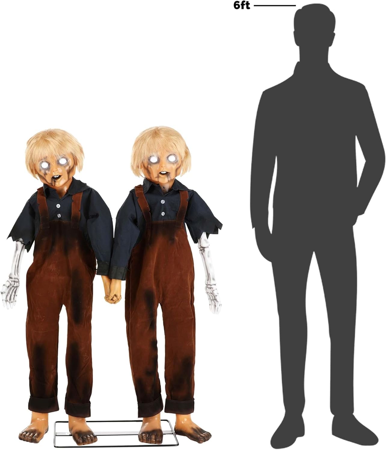 Fun Costumes Creepy Twin Boys Animatronic, Halloween Animatronic Metal Frame Plastic Heads Hands Feet, Scary Doll Decoration - Standard - Multicolor