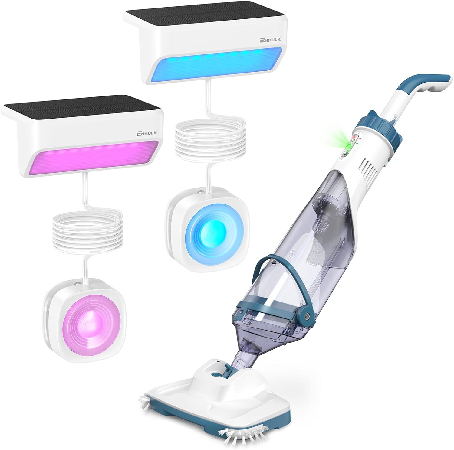 Pool Vacuum PC15 and Pool Light Kit,Cordless Handheld Rechargeable Pool Cleaner and Solar Pool Light for Ideal for Above Ground, In-Ground Pools