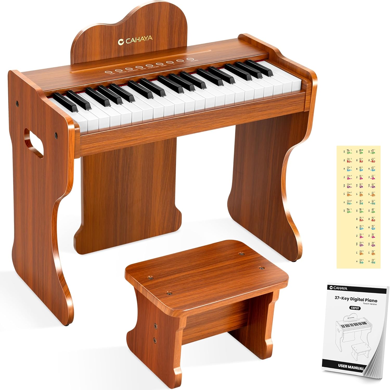 CAHAYA Kids Piano Keyboard Wooden - 37 Keys Digital Piano for child, Baby Piano Toy with Touch Controls Music Educational Instrument Set Wooden Toy for 3+ Girls Boys Gift