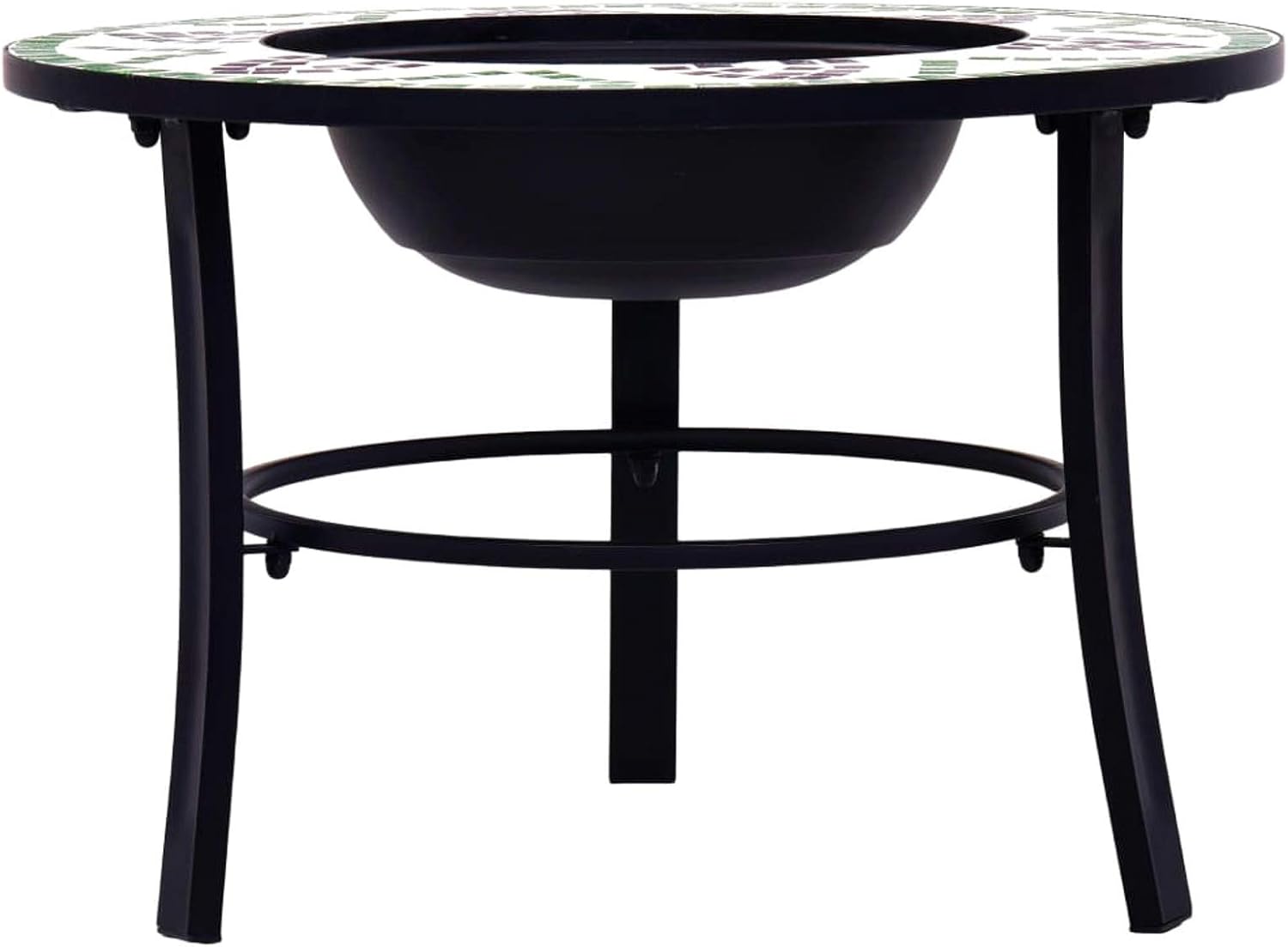 Mosaic Fire Pit, Green Ceramic 26.8 Inch Steel Fire Bowl with Tabletop and Grid, for Garden and Patio Warmth and BBQ