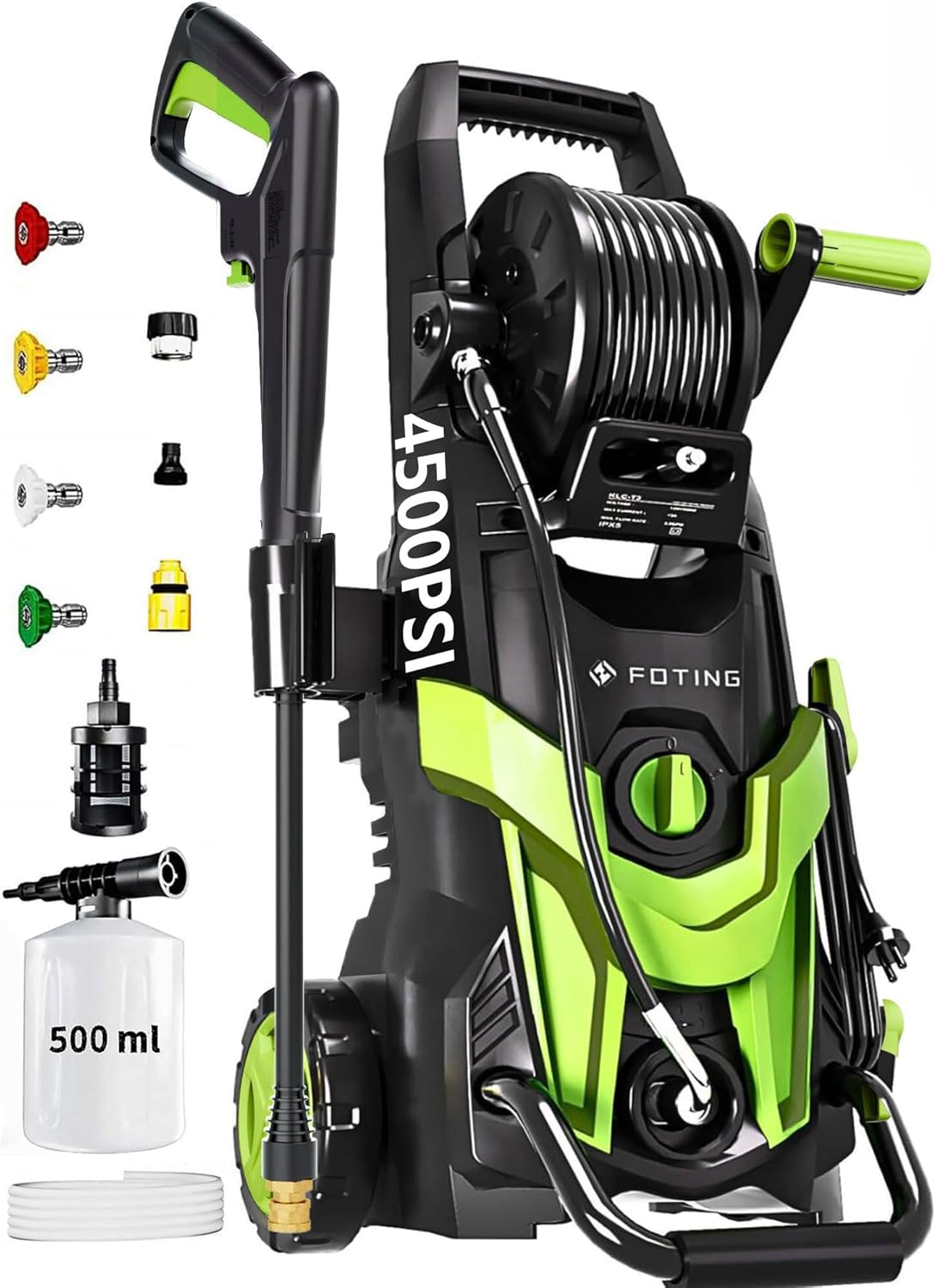2025New Pressure Power Washer with 4 Quick Connect Nozzles, Inlet Hose & Filter, Foam Cannon for Cars/Fences/Driveways/Patios/Home Cleaning 4500PSI