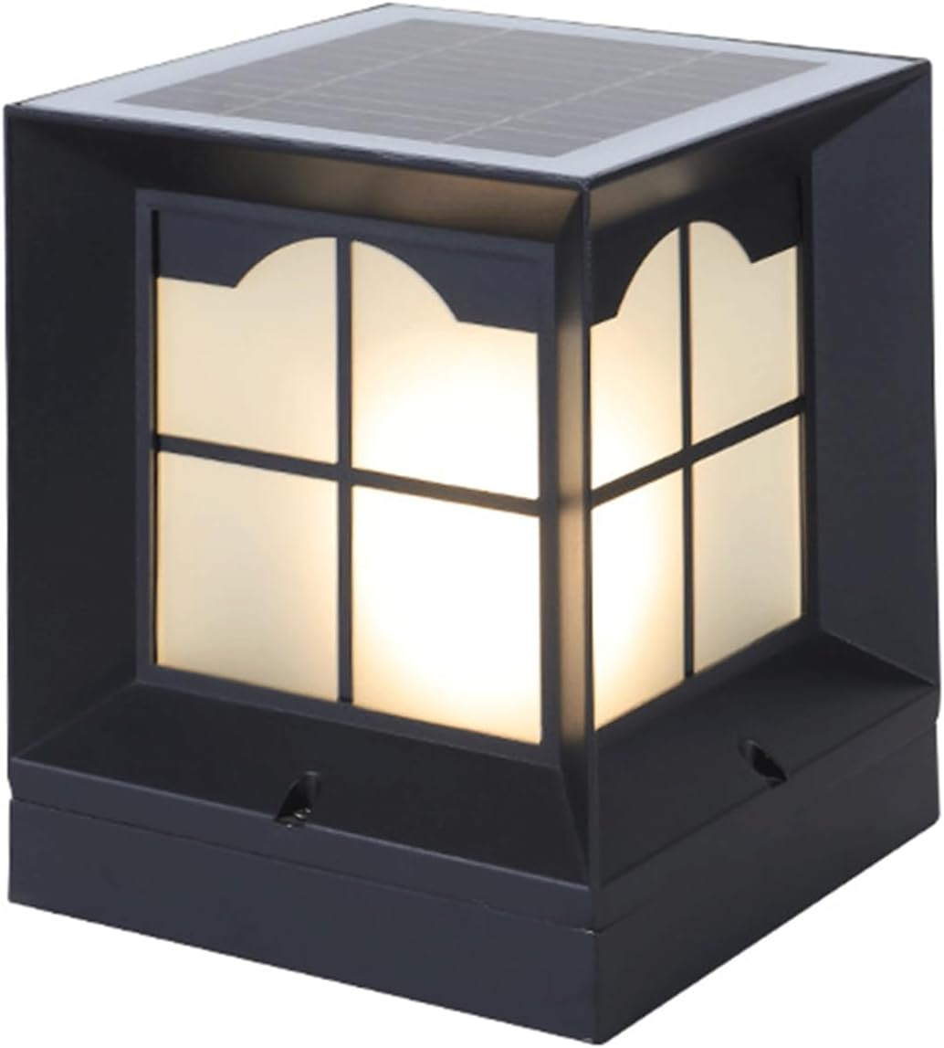 Square Patio Post Lamp with Remote Control Solar Powered Victorian Stigma Column Light Aluminum Lampshade Deck Cap Lights 1 Pack Super Bright Creative Outdoor Lighting Fixture for Fence Post