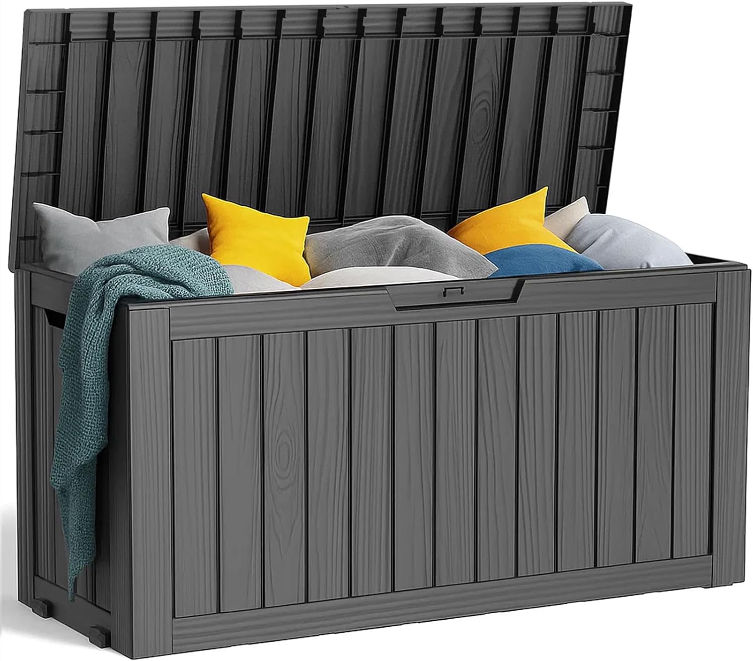 75 Gallon Resin Deck Box, Lockable Patio Outdoor Storage Box for Furniture, Garden Tools and Tools Storage, Waterproof Outside Storage Boxes - Black