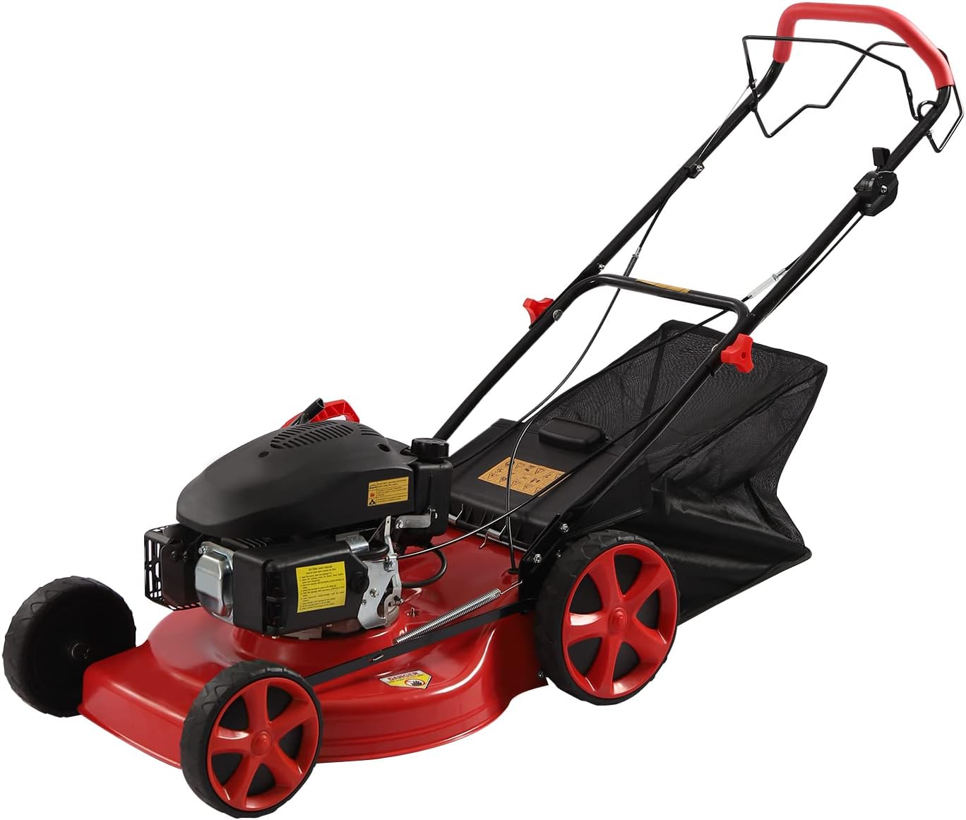 20-inch Gas Push Lawn Mower 173CC Walk Behind Push Lawn Mower 4-Stroke Gas Powered Lawn Mower with 8-Position Height Adjustment and 60L Collection Bag for Almost All Lawn Mowing 2800rpm