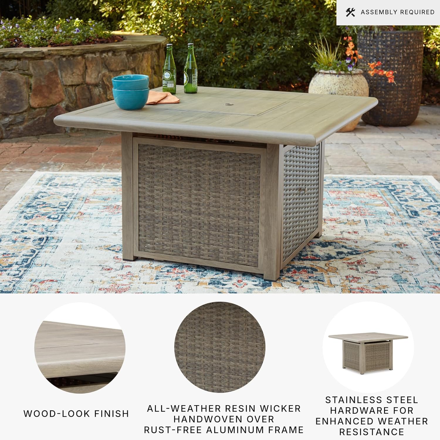 Aluminum Cliff Trails Rectangular Fire Pit Table by Ashley Furniture