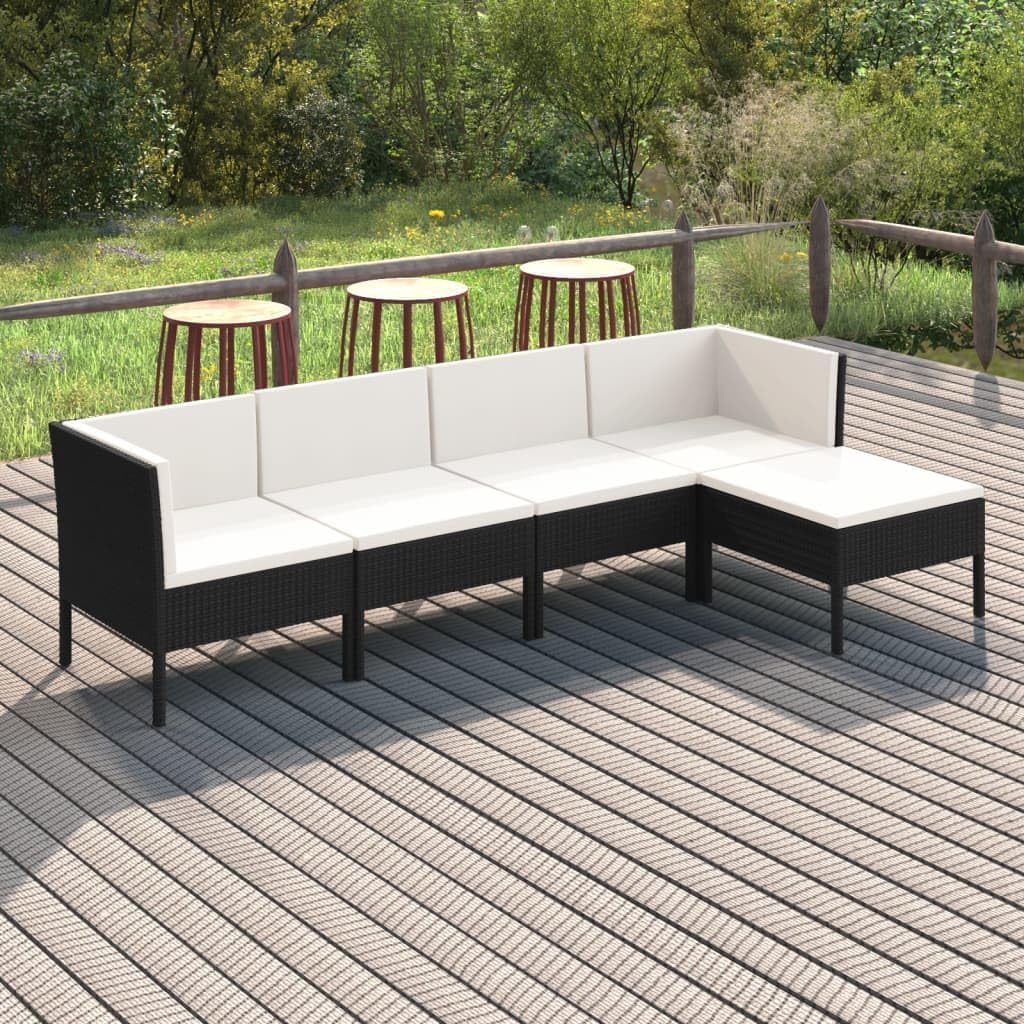 5 Piece Patio Lounge Set with Cushions Poly Rattan Black,Outdoor Lounge Set: WeatherResistant, Modular, and Comfortable Patio Furniture, Outdoor Furniture Sets