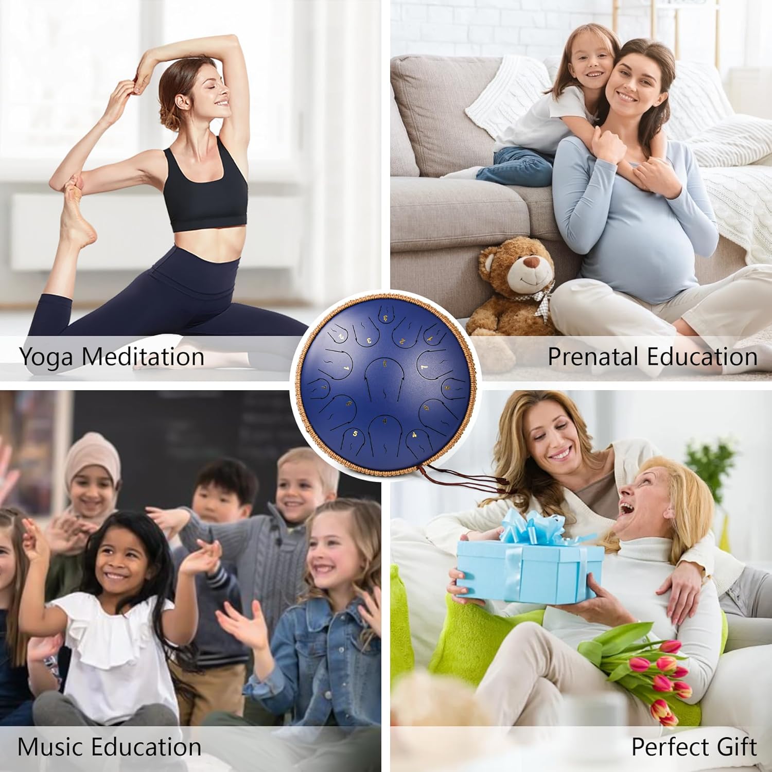 Steel Tongue Drum - 14 Inch 15 Note Tongue Drum - Hand Pan Drum with Music Book, Handpan Musical Instrument Mallets and Carry Bag, C Major, Deep Blue