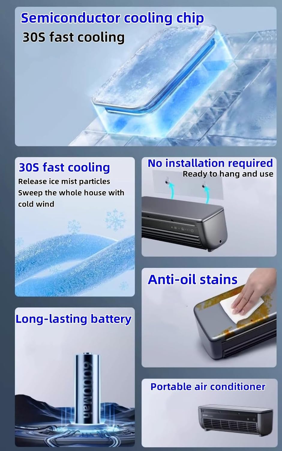 Mini Wall-Mounted Air Conditioner with Remote Control - Portable Cold Air Blower, Low Energy Consumption, Fast Cooling for Bedroom, Living Room, and Office