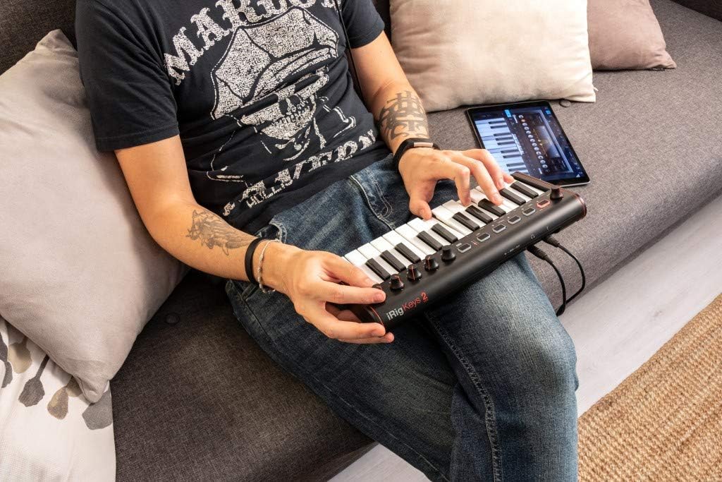 IK Multimedia iRig Keys 2 Mini portable keyboard MIDI controller with 25 velocity-sensitive synth-action mini keys and headphone output, for iPhone, iPad, Mac, PC, Android