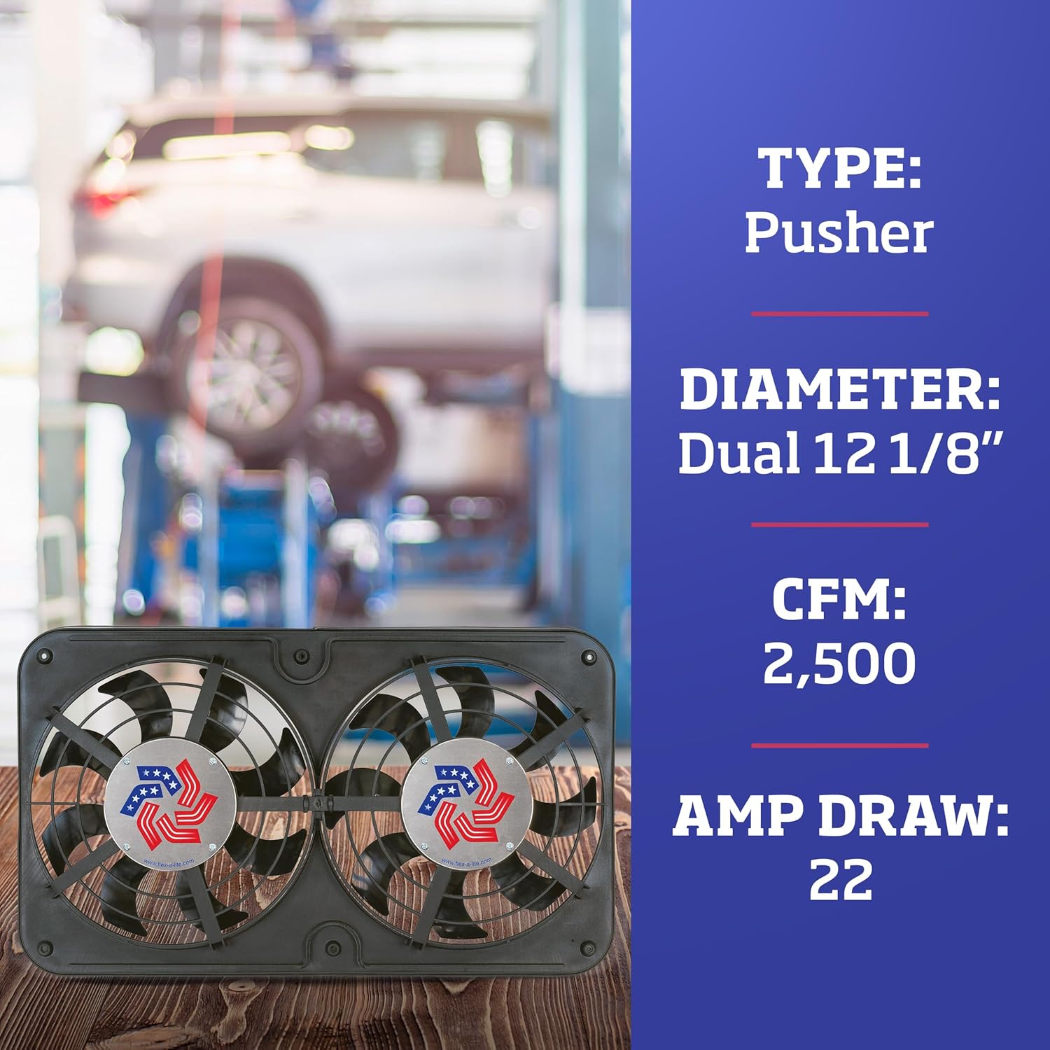 Flex-A-Lite Lo-Profile Dual S-Blade Electric Fan, Pusher-Puller / Reversible Fan (440), Car Accessories, 12-1/8 Inches