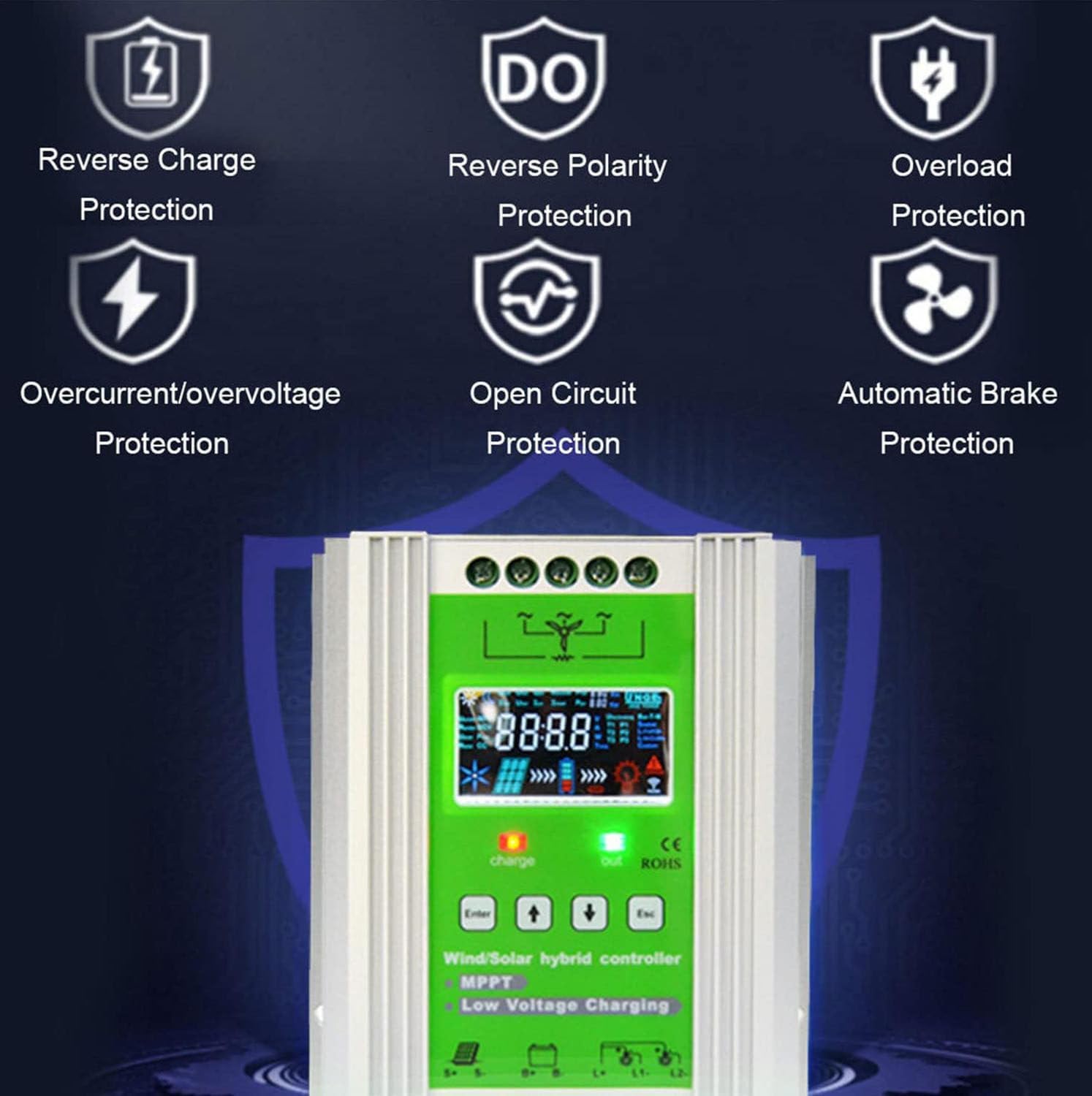 Hybrid Controller,12v/24v/48v Regulator Mppt Wind Solar Hybrid Boost Controller,Wind Turbine Generator,Wind Solar Blending Controller,12V-3000W