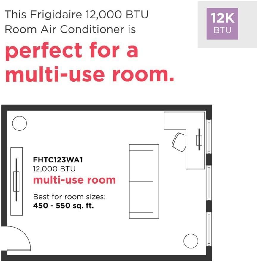 Frigidaire 12000 BTU Cooling Built-In Room Wall Air Conditioner with Air Ionizer, Washable Filter, and Remote Control (White)
