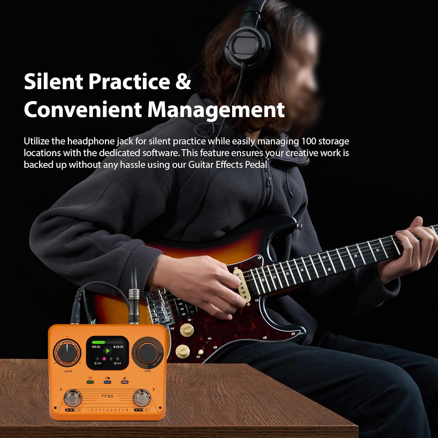 Drum Machine Looper Guitar Effects Pedal, 300 Minutes Stereo Recording 220 Rhythm Patterns Time Stretch Technology, with Headphone Jack for Electric Guitar Practice (US Plug)