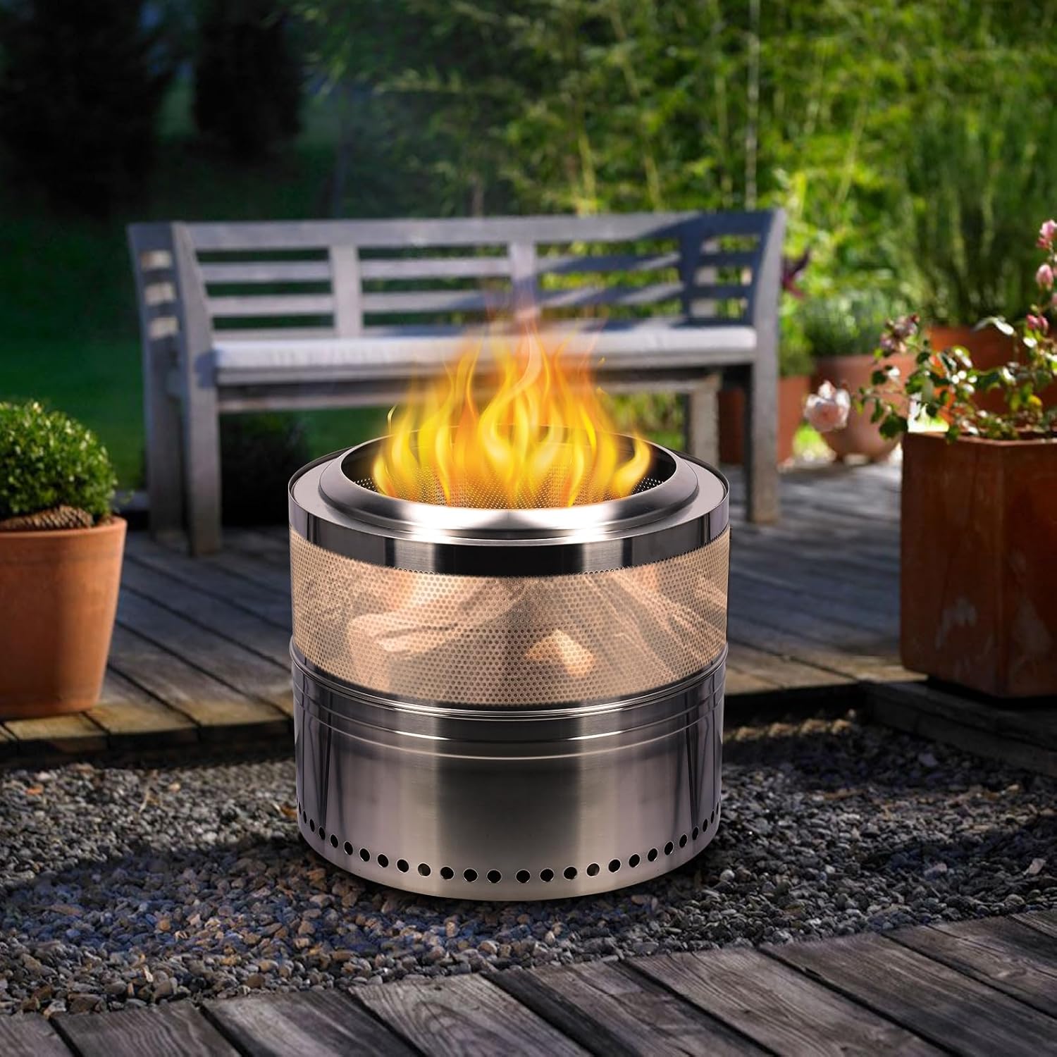 Outdoor Portable Smokeless Firepit, Stainless Steel Wood Burning BBQ Firepit with Ash Tray, Detachable Bonfire Firepit for Outside Camping, Backyard, Patio, Picnic 50 cm