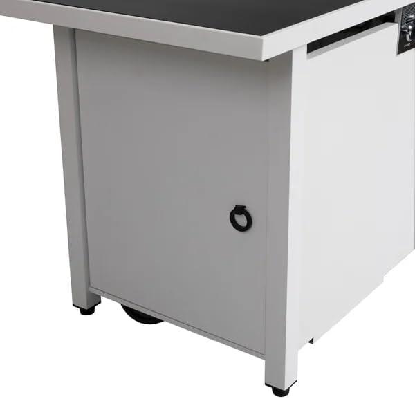 43 Inches Rectangular Fire Pit with Smoked Glass & White Metal Frame – Modern Outdoor Patio Heater for Backyard, Deck (1 Doors)