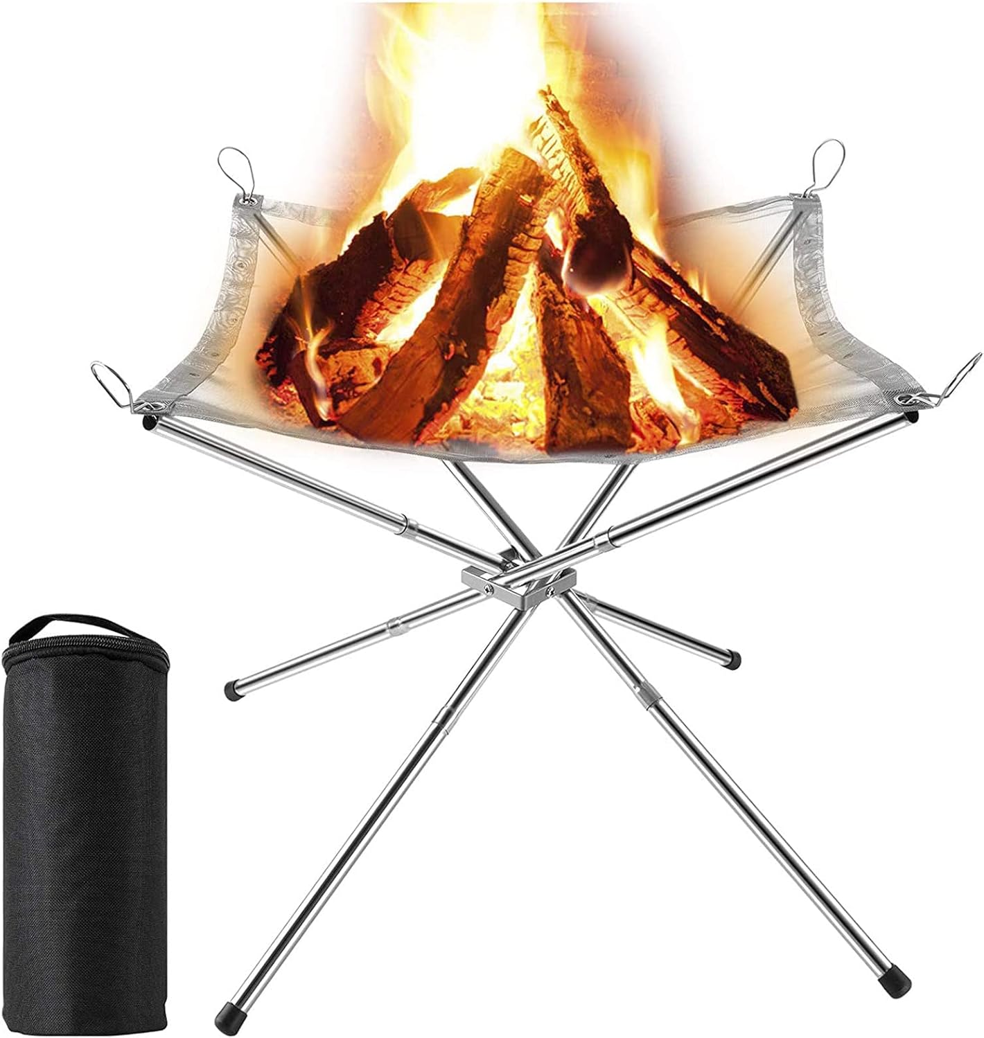 Portable Fire Pit with Carrying Bag Foldable Stainless Steel Charcoal Mesh Camping Picnic Bonfire Firepit Wood Burning Garden Patio Backyard Outdoor Travel Fireplace