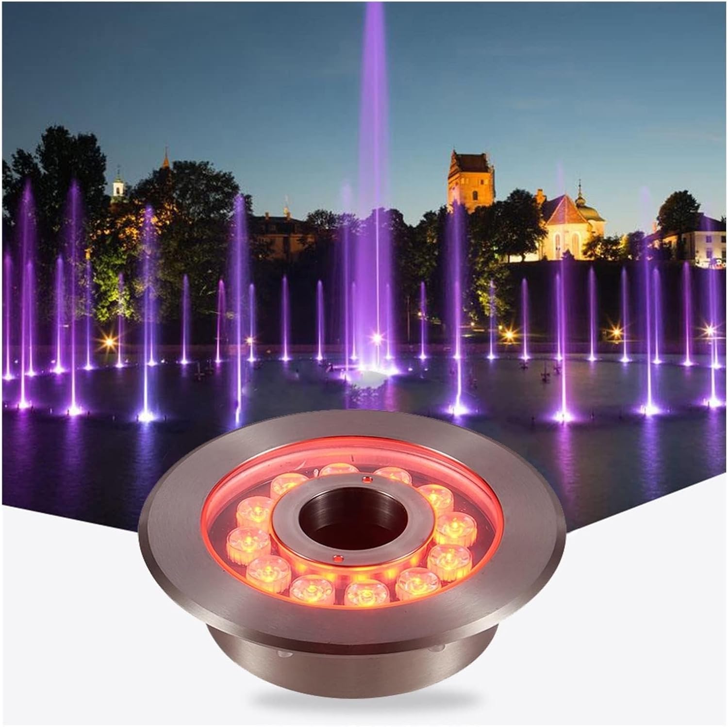 Submersible RGB Lights - LED Ring Fountain Lamp, Waterproof IP68 Embedded Fountain Pool Spotlight, Stainless Steel Color Landscape Lights(RGB,18w(AC12V))
