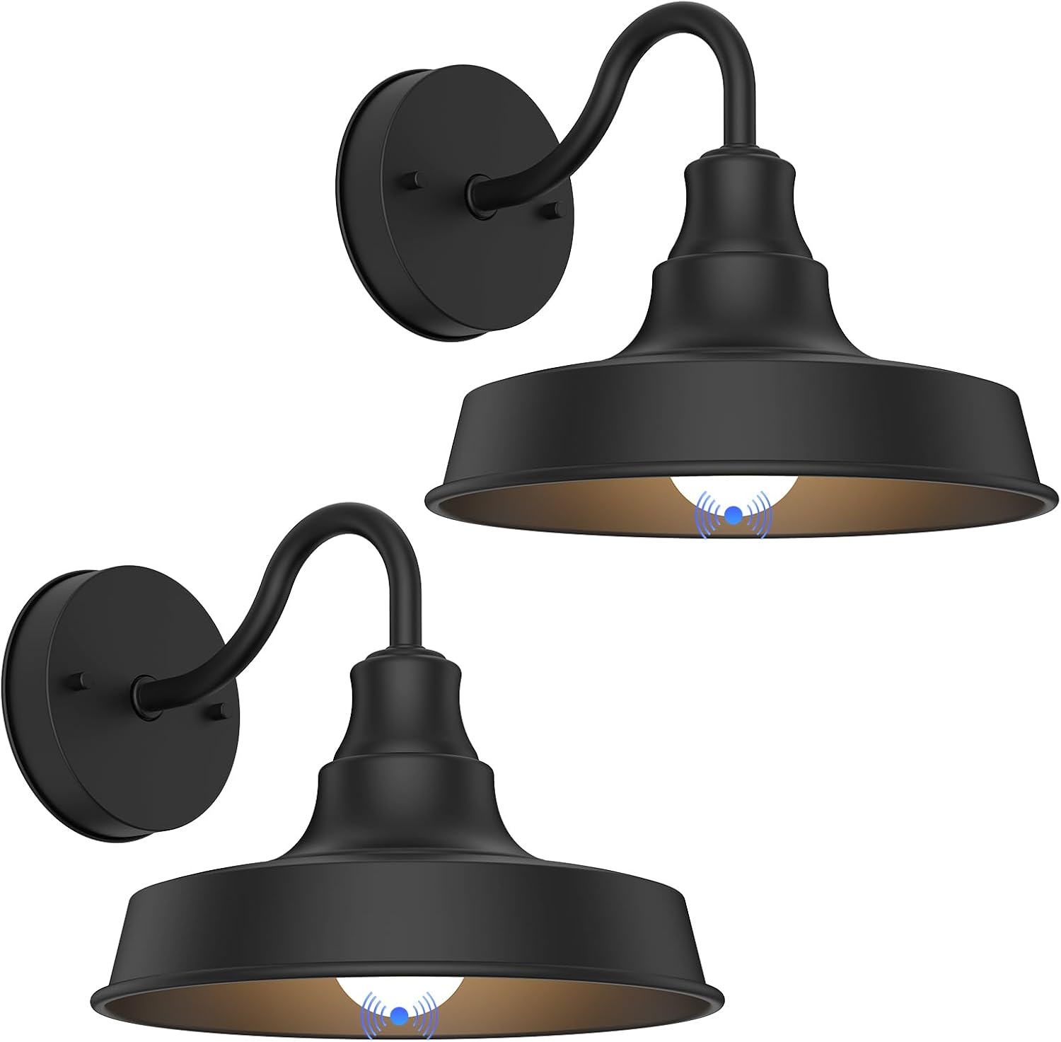 Energetic LED Barn Light with Dusk to Dawn E26 Sensor Bulb, Waterproof Outdoor Wall Sconce, Exterior Wall Mount Lighting Fixture for Garage, Front Door, Entryway, Porch, Balcony, 120V, Black, 2 Pack