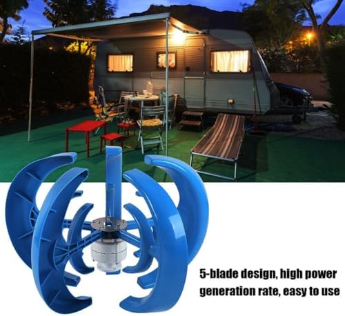 10000W Vertical Axis Wind Turbine Generator - 220V, 5 Blades, Low Wind Speed (2M/S) Home & Camping Power Solution - Durable Blue Wind Power Kit