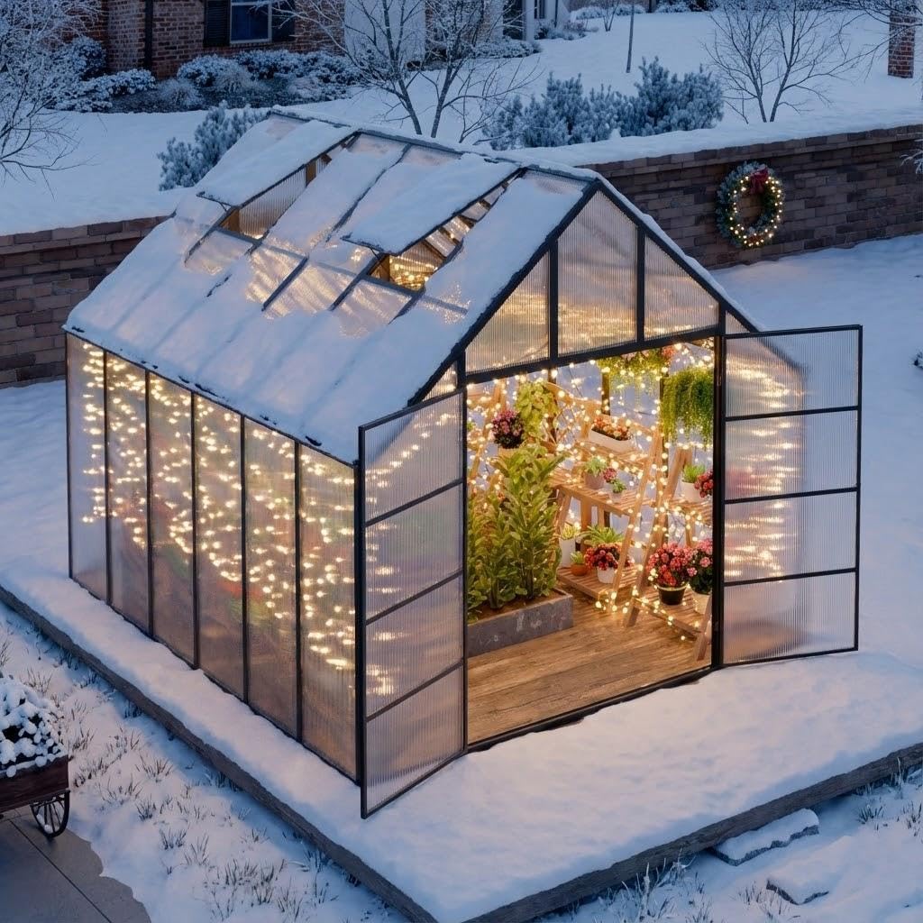 WACASA 12x10x10 FT Greenhouse for Outdoors, Easy Assembly Aluminum Frame Polycarbonate Greenhouse Kit with 2 Vent Windows, Swing Door, Walk-in Sunroom for Backyard Garden