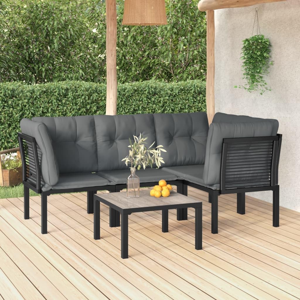 5 Piece Patio Lounge Set Black and Gray Poly Rattan,Outdoor Lounge Set with Weather Resistant Rattan and Comfortable Cushions for Patio and Garden Patio Furniture, Outdoor Furniture Sets