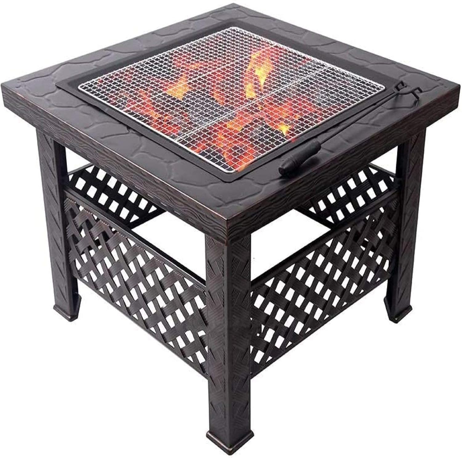 Fire Pit BBQ Grill Fire Bowl Multifunction Heating Grill Brazier Courtyard Barbecue Table Outdoor Charcoal Barbecue Grill
