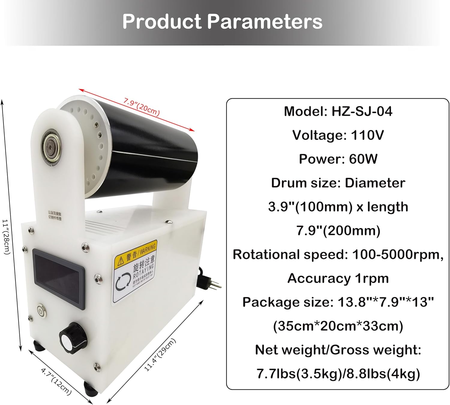 INTSUPERMAI Drum Collector Rotary Drum Electrospinning Collector for Electrostatic Spinning Machine 100-5000rpm, 110V