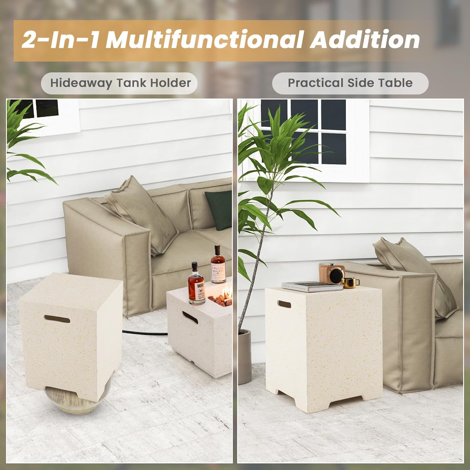 Tangkula 50,000 BTU Propane Fire Pit Table Set, 42” Terrazzo Fire Pit Table with Hideaway Tank Holder, Stainless Steel Burner, Protective Cover, Lava Rocks, Fit 20 lbs Tank