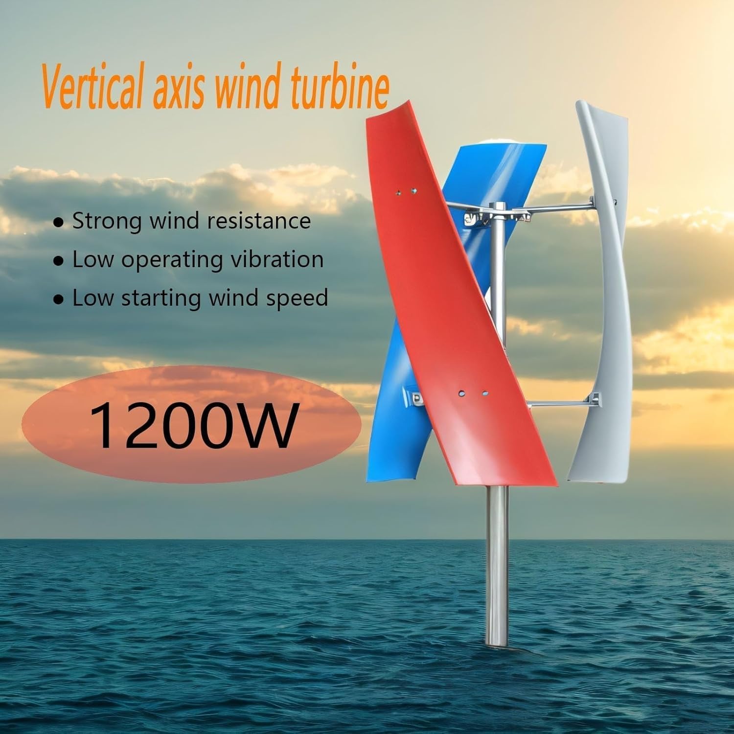 CAJUCA 1200W Wind Turbine Generator Kit Vertical Axis Wind Turbine Generator Kit with Controller and 2 * 100Wsolar Panels Wind and Solar Complementary
