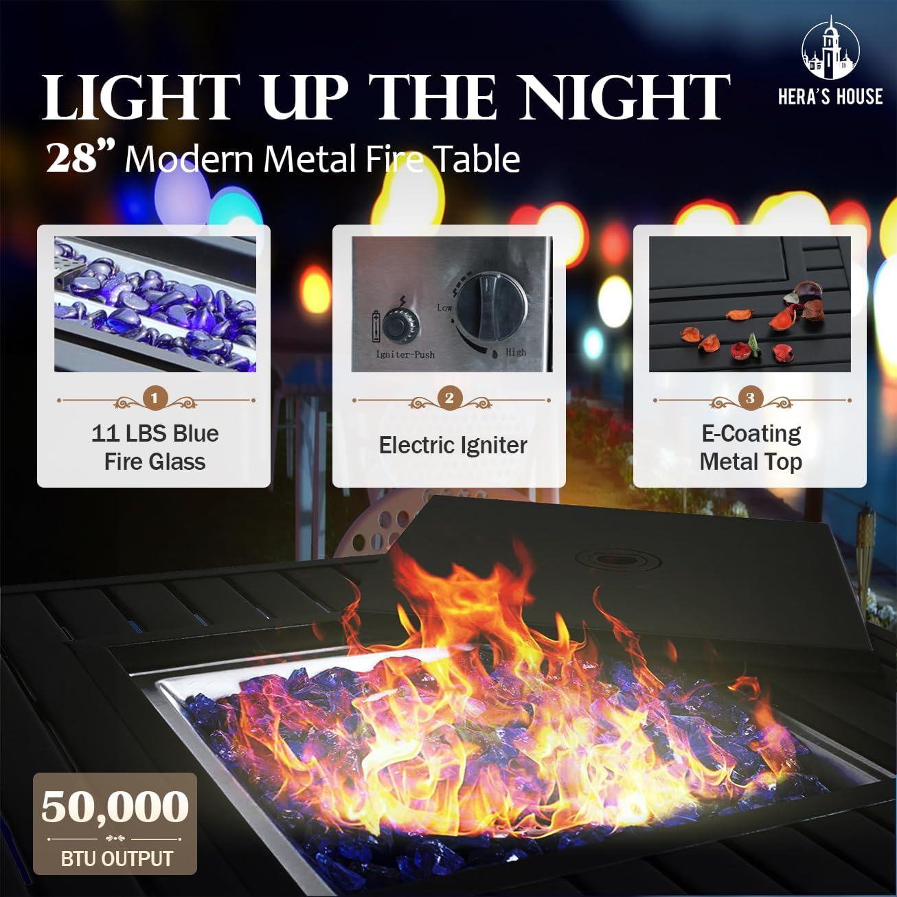 HERA'S HOUSE 5 Pieces Fire Pit Patio Furniture Set, 4 x Thick Cushioned Swivel Chairs with 28