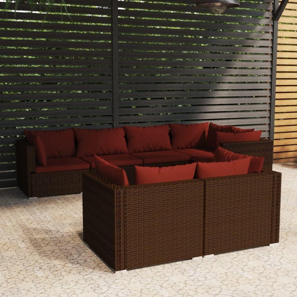 Furniture Sets 7 Piece Patio Lounge Set with Cushions Brown Poly Rattan,Outdoor Leisure Haven: Modular Poly Rattan Patio Set with Comfort and Durability Garden Conversation Sets