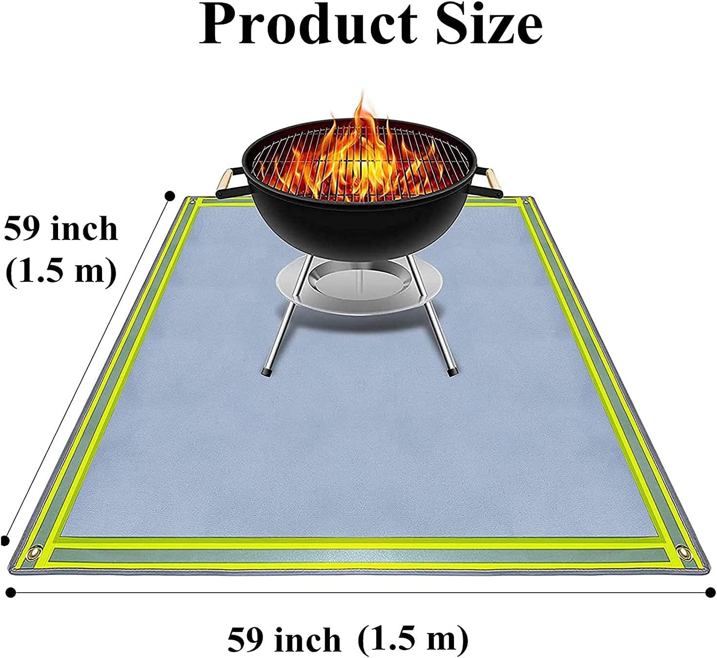 ItzZa Reflective Fire Pit Mat, Square Grill Pad,59in Round Floor Fire Pit Pad,Visible at Night with Reflective Strips,for Bonfire/Grill/Stove/Grass