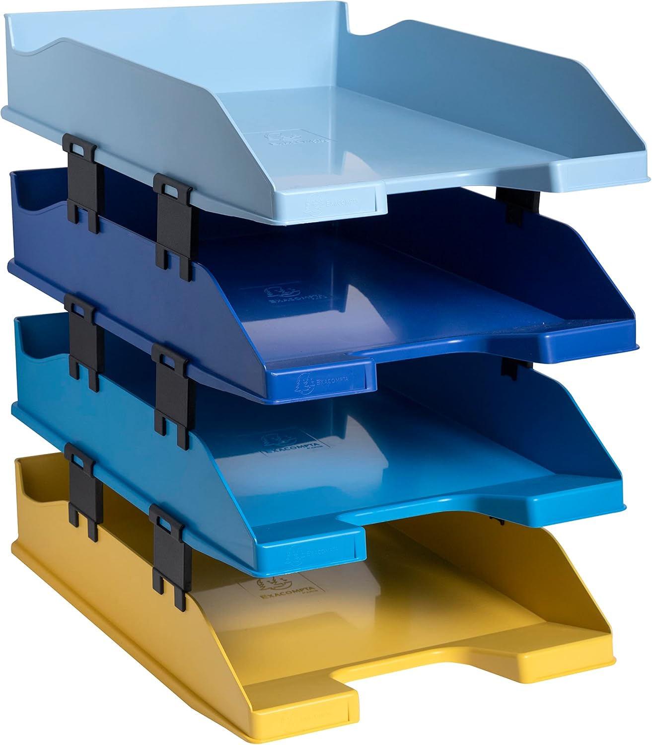 Exacompta - Ref 113202SETD - Set of 4 Combo Midi Bee Blue Letter Trays - Dimensions 34.5 x 25 x 24.5 cm - for A4+ documents - Angel Blue - Assorted Colours