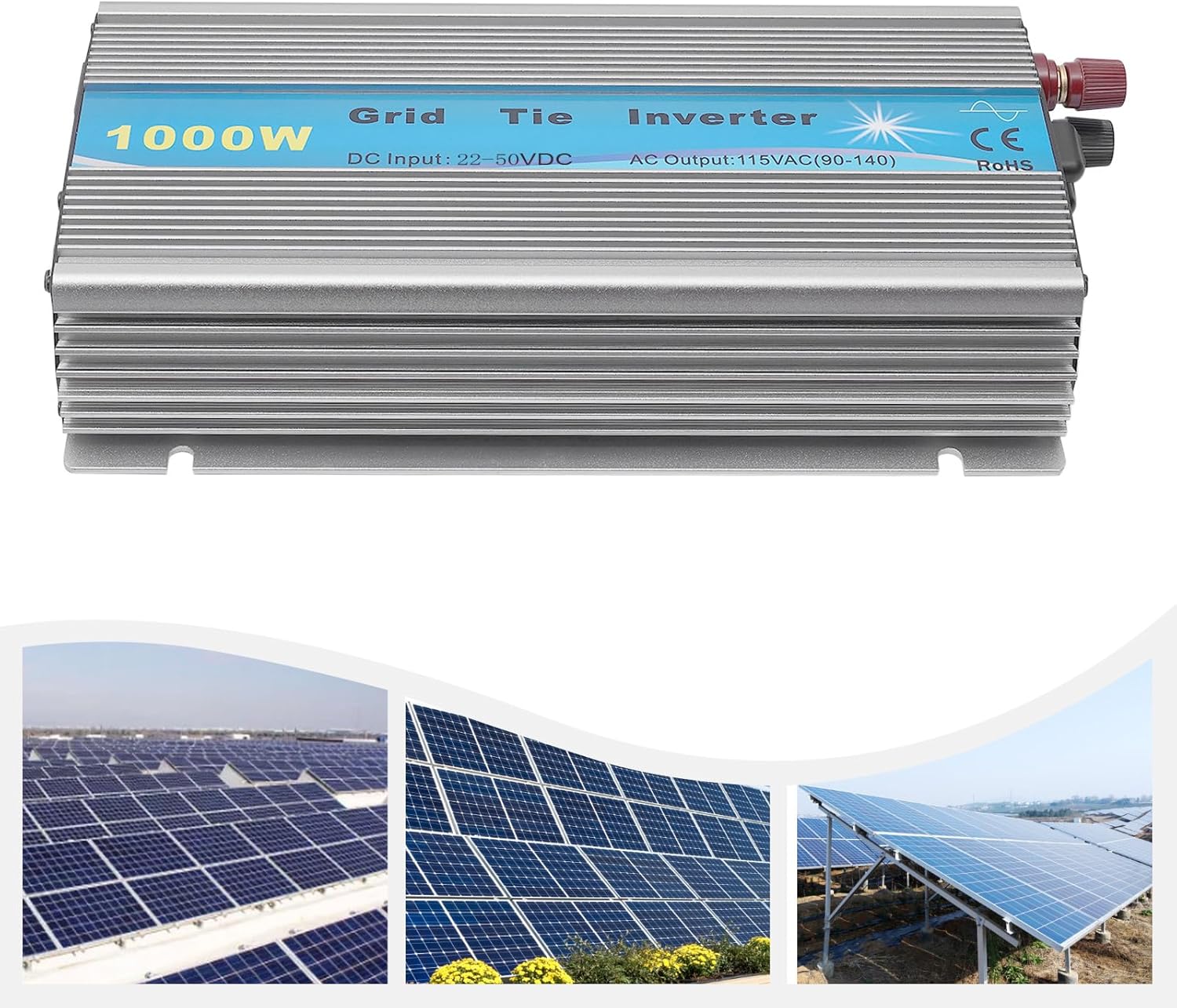 1000W Grid Tie Inverter, 36V Solar Power Converter with MPPT Pure Sine Wave, 110V AC Output Intelligent Cooling Fan Inverter for Home, School & Commercial Grid-Connected PV Systems