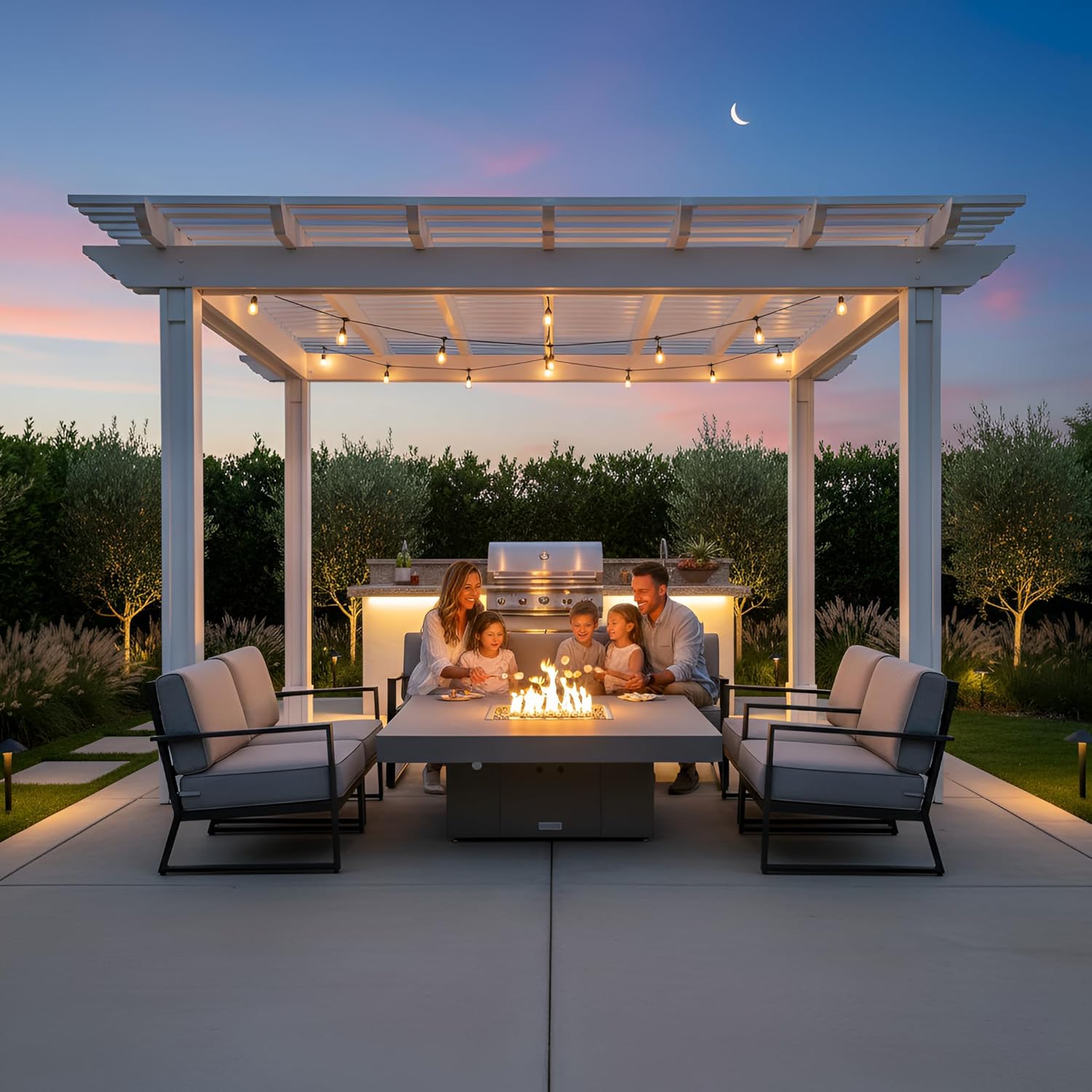 COOKE Santa Barbara 40 x 40 Square Fire Pit Table - Grey Powdercoat Aluminum Top - Natural Gas (Beige Powdercoat Base)