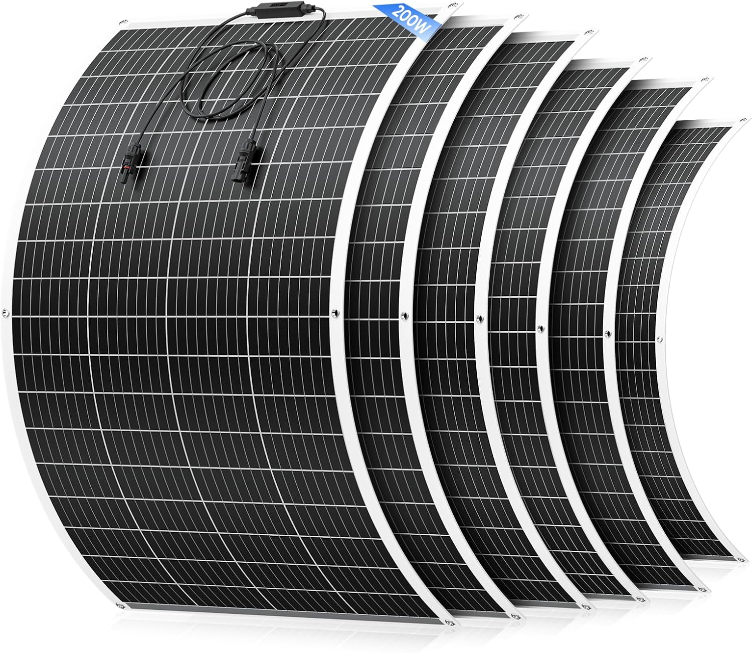 200 Watt Flexible Solar Panel 23% High Efficiency 12v Monocrystalline Lightweight Semi Flexible Bendable Off-Grid Charger for Rv Boat Uneven Surfaces (200w*6)