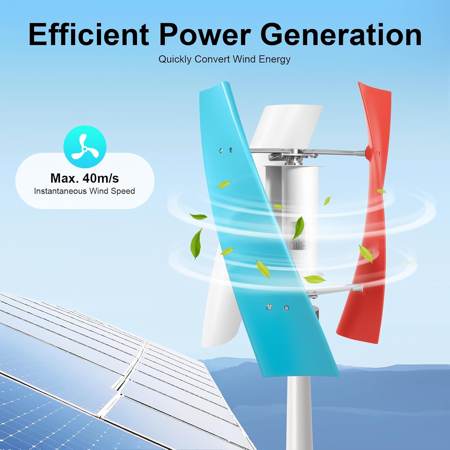Wind Turbine Generator Kit, 12/24V 400W Vertical Wind Power Turbine Generator, 3 Blades Portable Helix Wind Turbine Generator 1.3m/s Starting Wind Speed for Marine RV Home Industrial Energy
